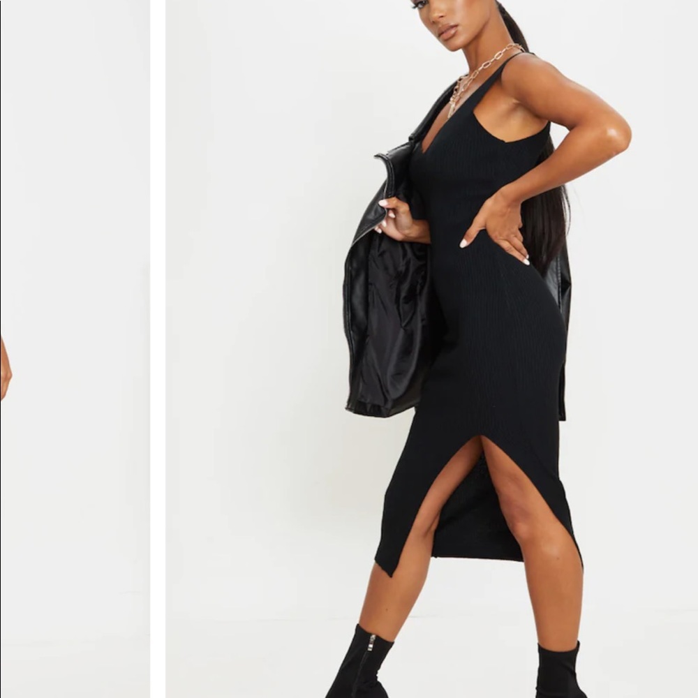 PRETTY LITTLE THING KNIT DRESS,Women black midi knitted dress, new with tag !! - Picture 4 of 4